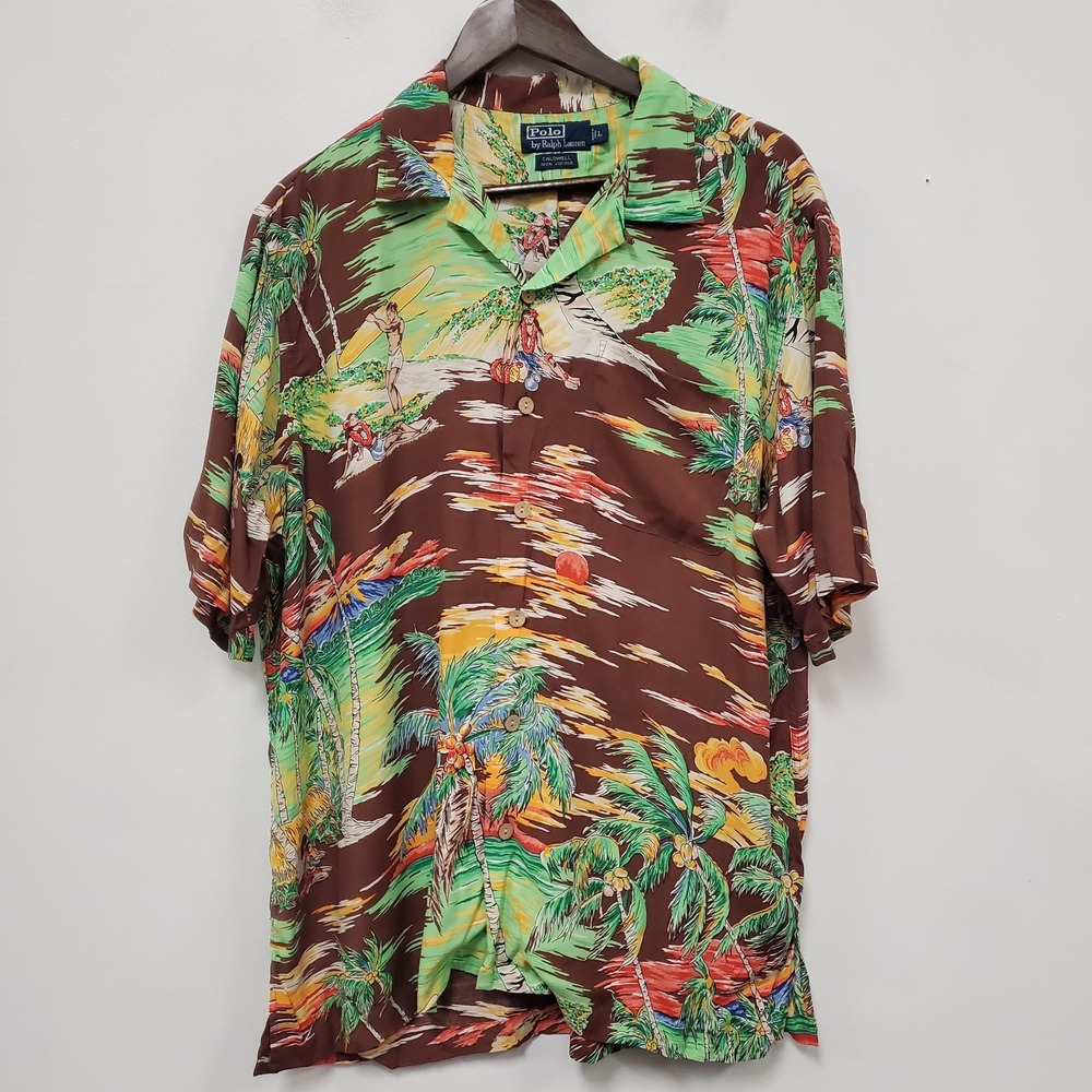 Polo Ralph Lauren Mens Hawaiian Caldwell Shirt Size L Tiki AOP Beach Surfer - Picture 1 of 10